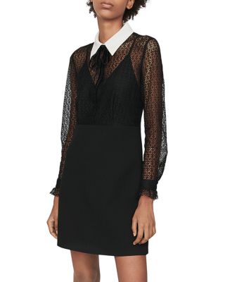 Maje Ramoni Contrast-Collar Lace Mini Dress | Bloomingdale's Women