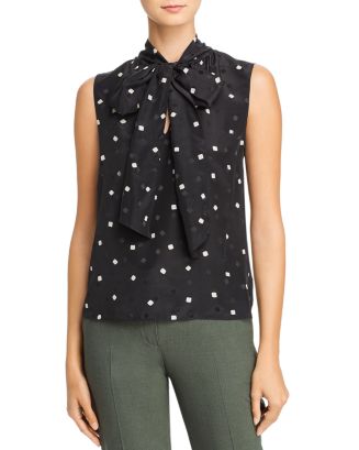Theory Scarf Neck Dot Print Silk Top | Bloomingdale's