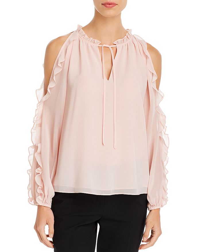 1.state Ruffled Cold-shoulder Top In Pink
