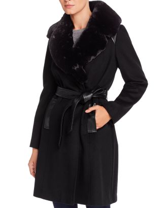 Via Spiga Belted Faux Fur-Collar Wool-Blend Coat | Bloomingdale's