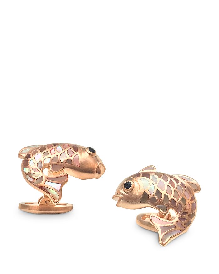 Shop Jan Leslie Sterling Silver & Mother-of-pearl Koi Fish Cufflinks In Rose Gold