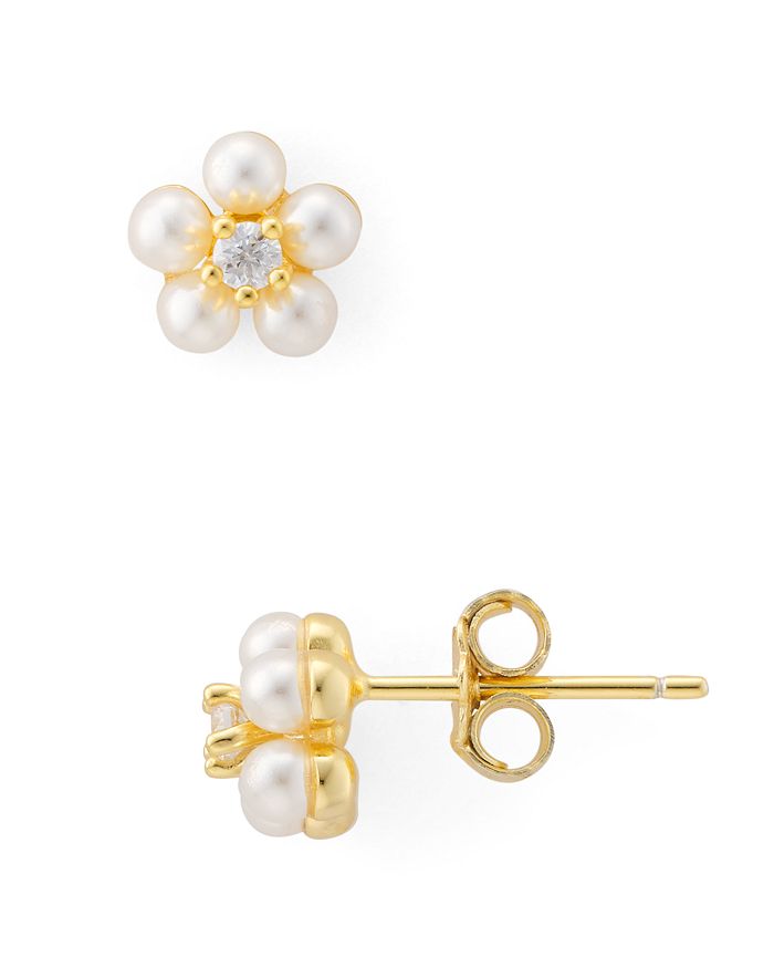 Aqua Simulated Pearl Flower Stud Earrings In Gold-plated Sterling Silver Or Sterling Silver - 100% Exclus In White/gold