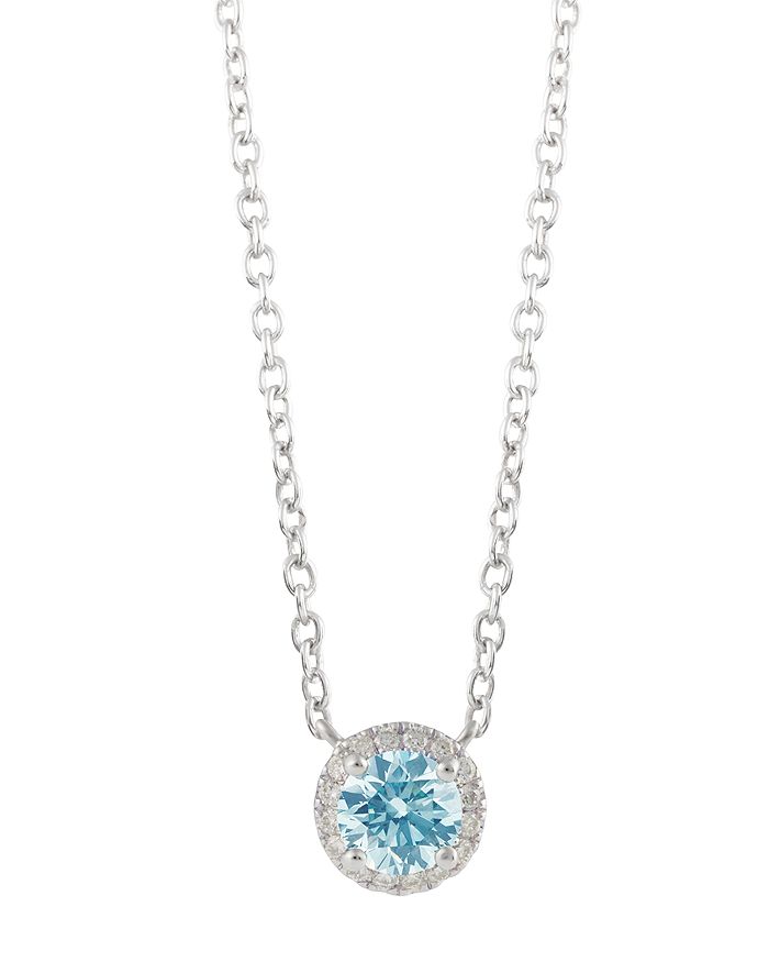 Lightbox Jewelry Halo Lab-grown Diamond Pendant Necklace In Sterling Silver, 18 In Blue/silver