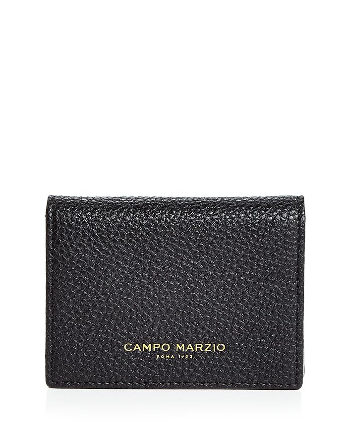 Campo Marzio Leather Business Card Holder In Black/gunmetal