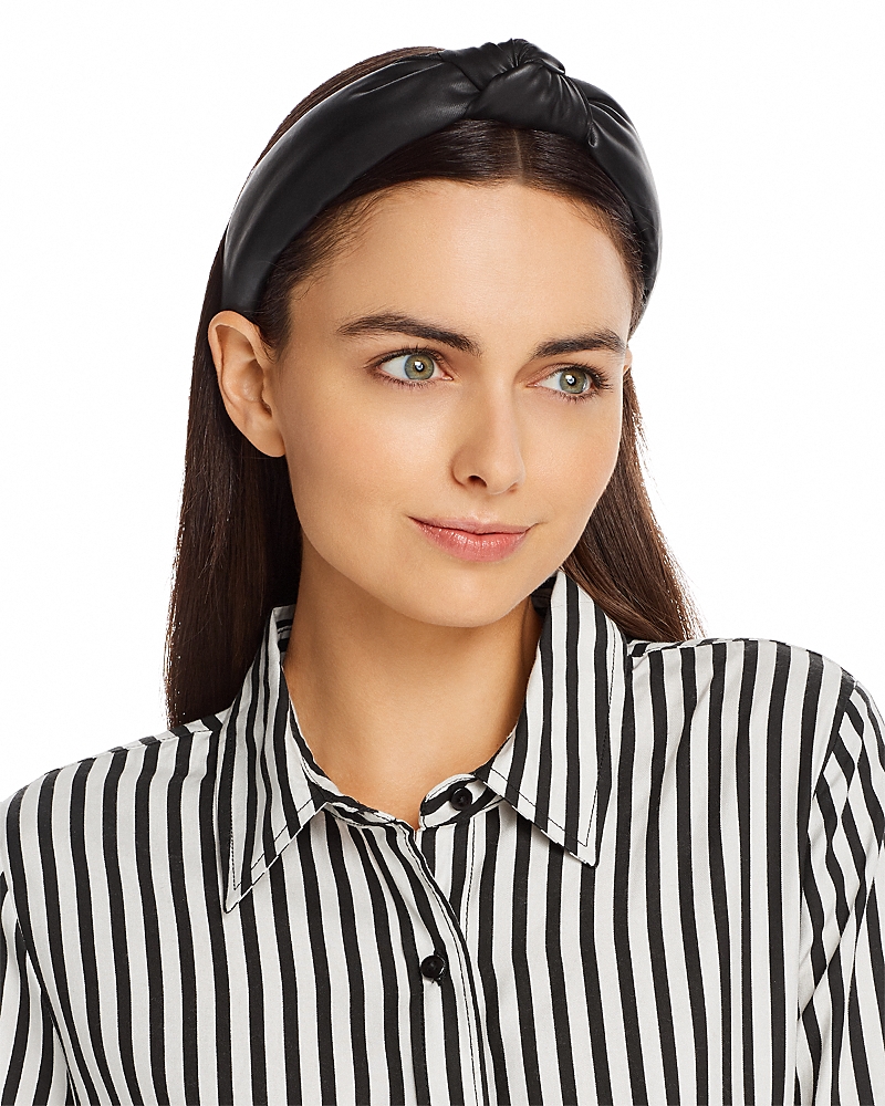 Lele Sadoughi Faux-leather Knot Headband In Black Faux Leather