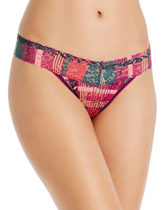 Hanky Panky Low-rise Printed Lace Thong In Plaidness