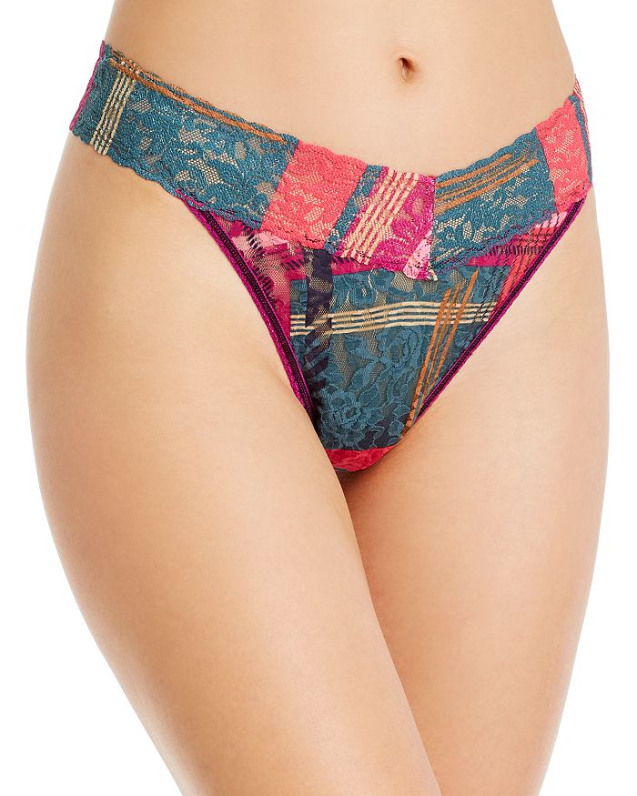 Hanky Panky Original-rise Printed Lace Thong In Plaidness
