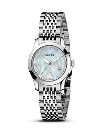 Gucci G-Timeless Stainless Steel Watch with Mother-of-Pearl and Diamonds,  27 mm | Bloomingdale's