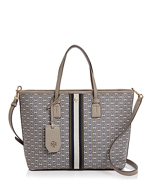 Tory Burch Small Gemini Link Canvas Tote In Gray Heron/gold