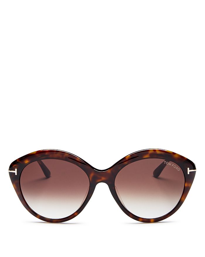 Tom Ford Women's Maxine Polarized Round Sunglasses, 57mm In Dark Havana/gradient Roviex