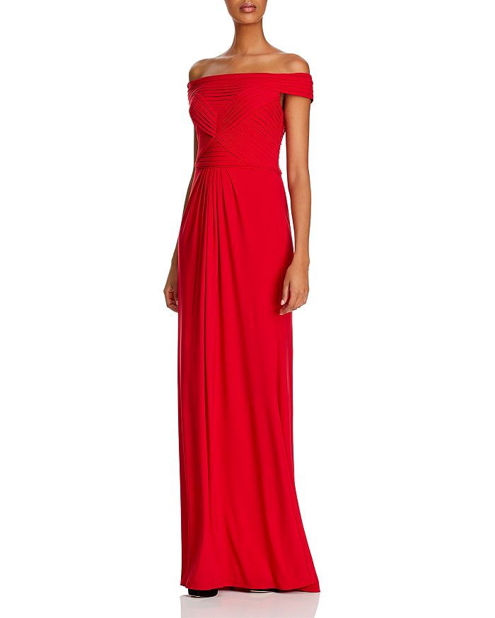 ADRIANNA PAPELL PINTUCKED OFF-THE-SHOULDER GOWN,AP1E206254