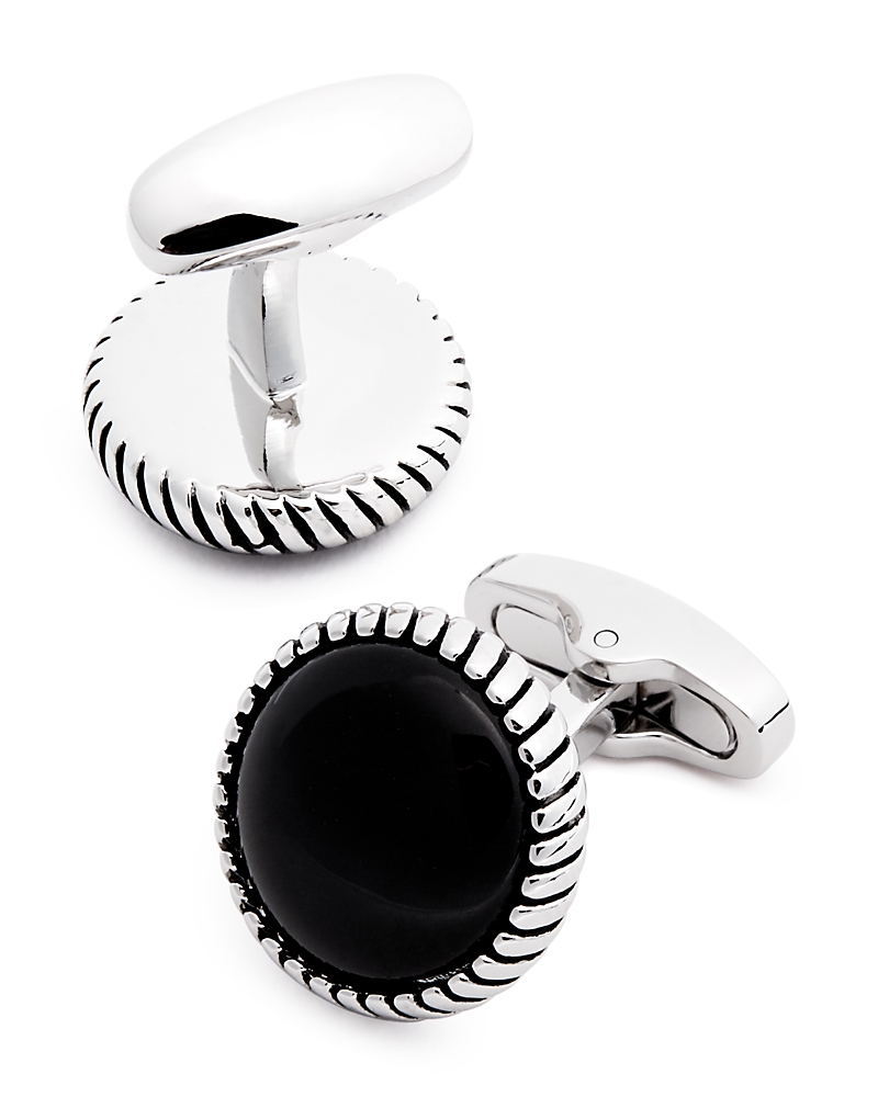 Link Up Round Cufflinks With Texture Border In Black