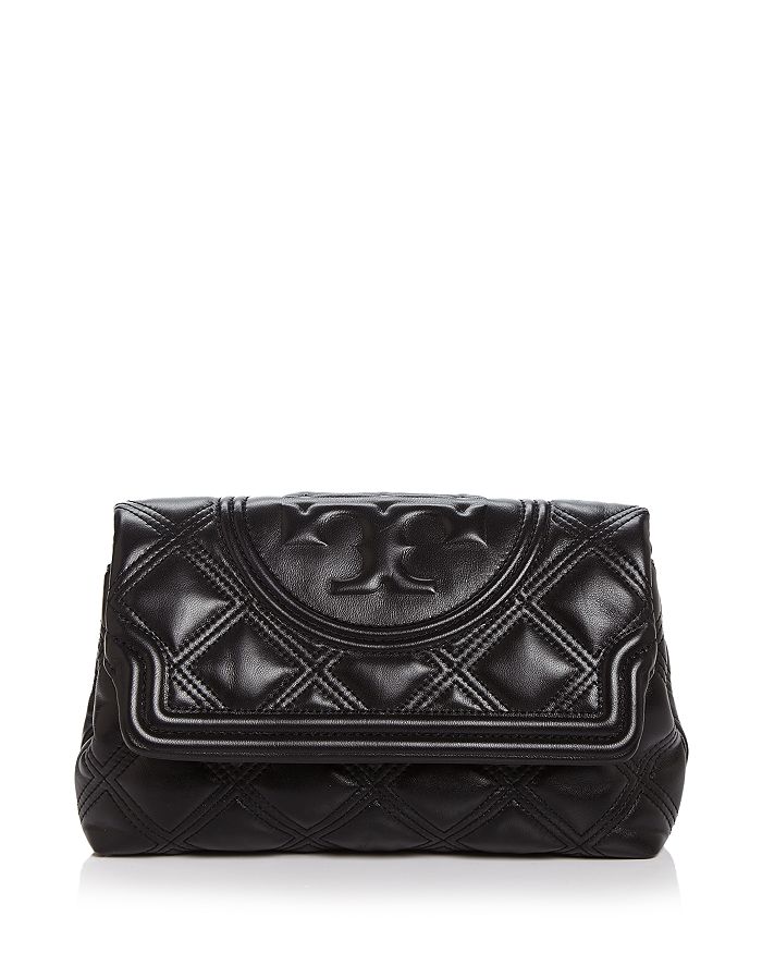 Tory Burch Fleming Soft Leather Clutch In Black/gold