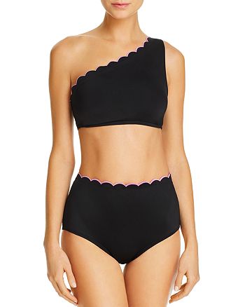 kate spade new york Contrast Scalloped One-Shoulder Bikini Top & Contrast  Scalloped High-Waist Bikini Bottom | Bloomingdale's