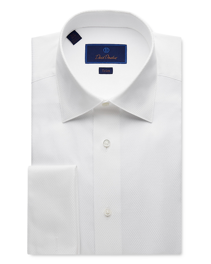 David Donahue Dobby Weave French Cuff Trim Fit Formal Shirt In White