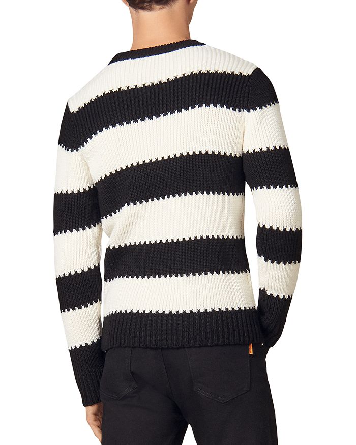 Sandro Andy Wide Striped Crewneck Sweater In Black | ModeSens