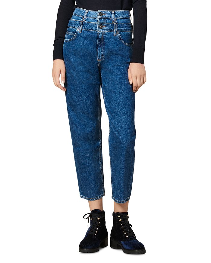 Shop Sandro Kitty High-rise Layer-effect Jeans In Blue