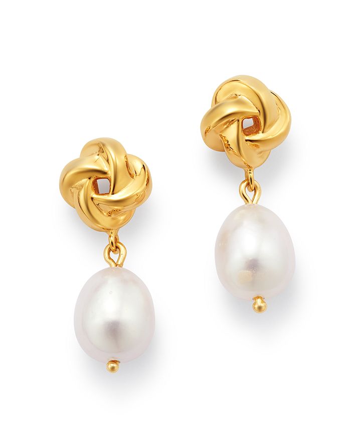 Bloomingdale's Cultured Freshwater Pearl Love Knot Drop Earrings In 14k Yellow Gold - 100% Exclusive In White/gold