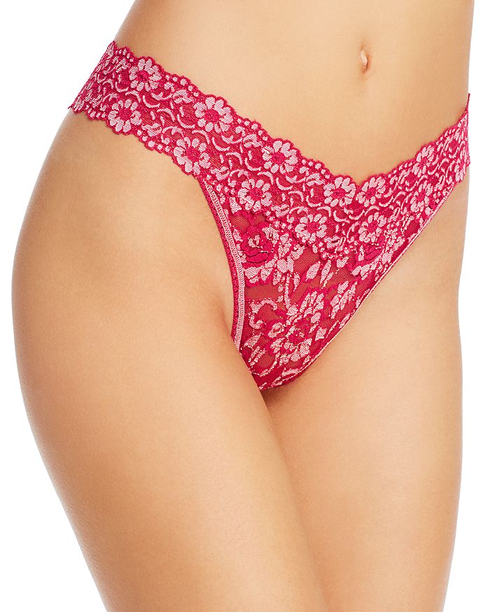Hanky Panky Cross-dyed Signature Lace Original-rise Thong In Venetian Pink/rosie Pink