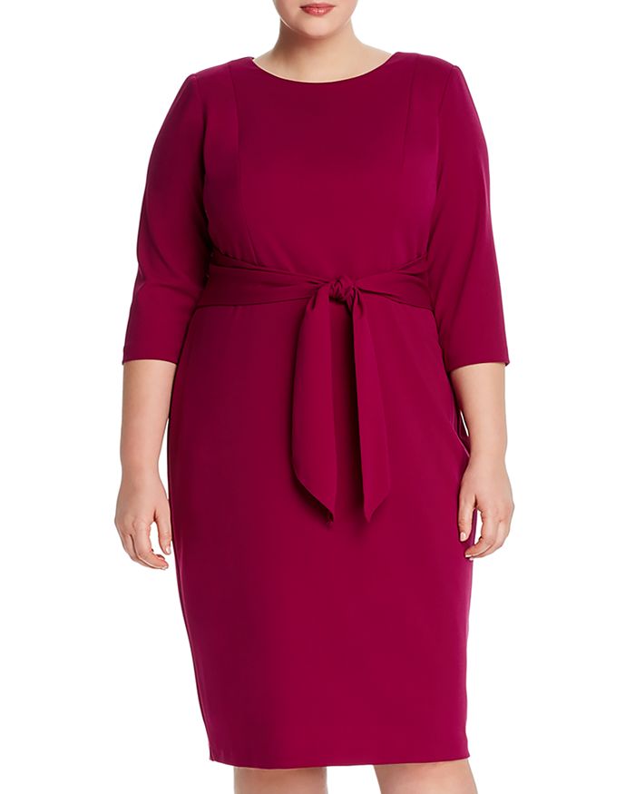 Adrianna Papell Plus Knit Crepe Tie-waist Dress In Wildberry