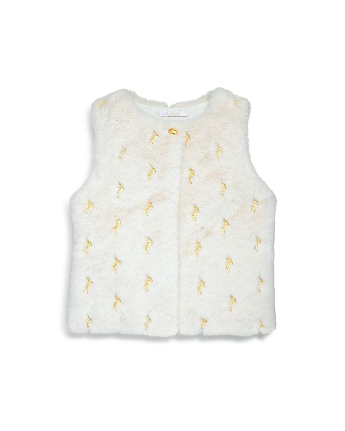 Chloé Girls' Embroidered Faux Fur Vest - Little Kid In White