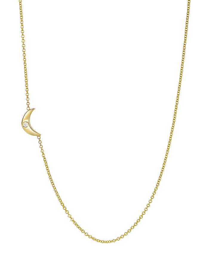 Zoe Lev 14k Yellow Gold Diamond Moon Necklace, 18 In White/gold