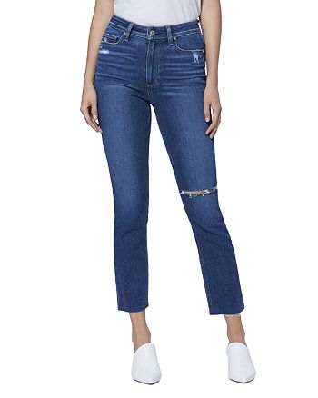Paige Hoxton Slim Raw Hem Jeans In Slopes Destructed Bloomingdale S