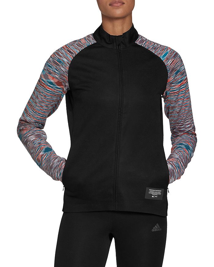 Adidas By Stella Mccartney Adidas By Missoni Space-dye-sleeve Track Jacket In Black/active Orange