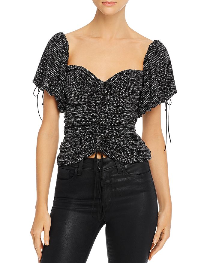 For Love & Lemons Ava Ruched Glitter Top In Metallic | ModeSens