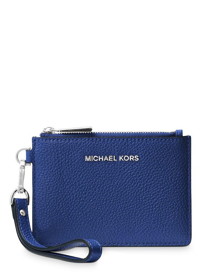 Michael Michael Kors Small Leather Wristlet In Sapphire/silver