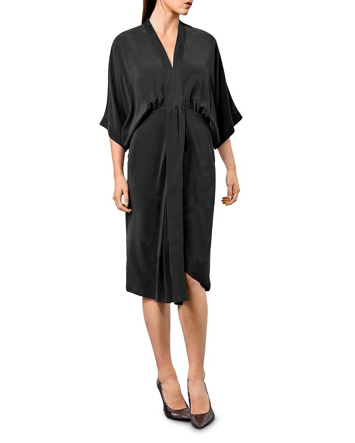 Go By Go Silk Dolman-sleeve Silk Dress In Washed Black