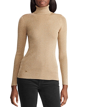Ralph Lauren Lauren  Ribbed Turtleneck Sweater In Gold