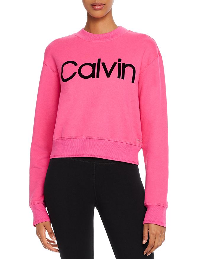 Calvin Klein Performance Flocked Logo Sweatshirt In Hot Magenta