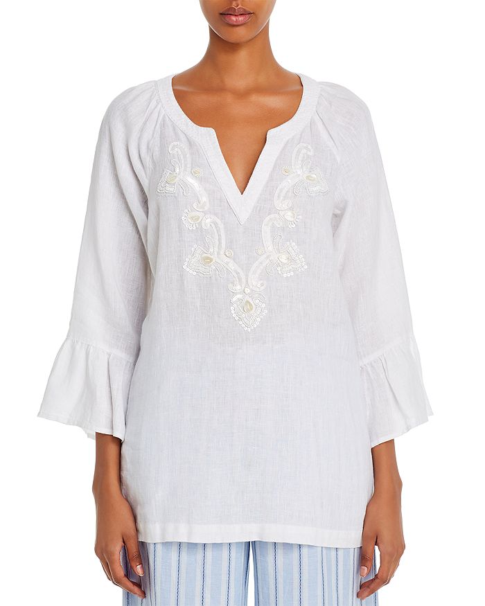 Tommy Bahama Dancing Diamond Embellished Linen Tunic In White Modesens