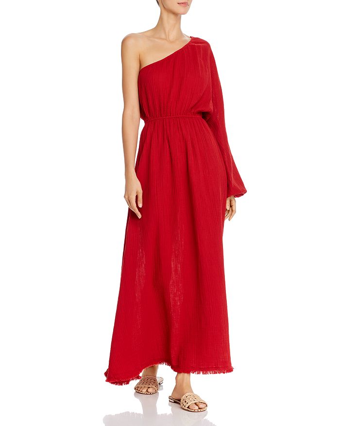 RED CARTER ONE-SHOULDER MAXI DRESS SWIM COVER-UP,RCYD120C77