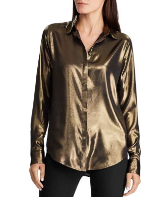 gold satin button up