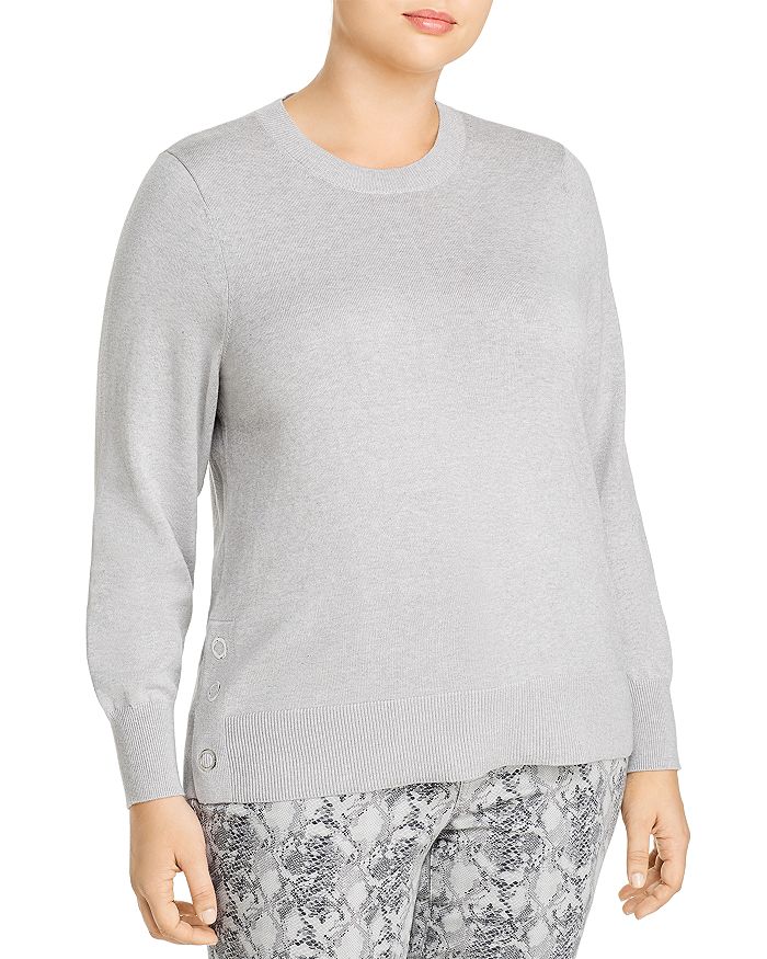 Michael Michael Kors Plus Side-snap Sweater In Pearl Heather
