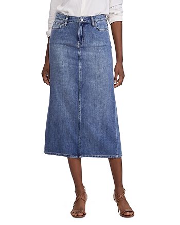 Ralph Lauren Contrast-Stitched Faded Denim Midi Skirt | Bloomingdale's