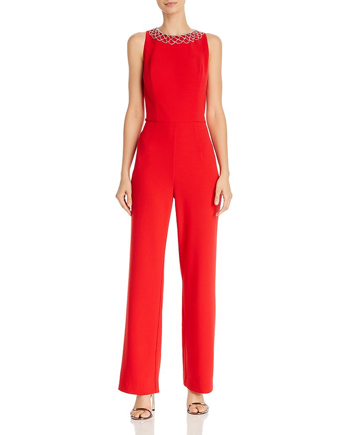 Laundry By Shelli Segal Rhinestone Embellished Stretch-crepe Jumpsuit - 100% Exclusive In Red
