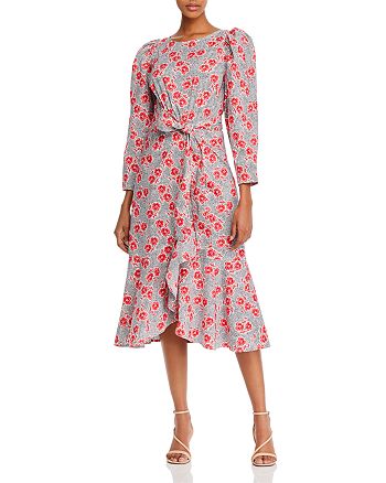 Rebecca Taylor Floral Print Puff Sleeve Midi Dress | Bloomingdale's