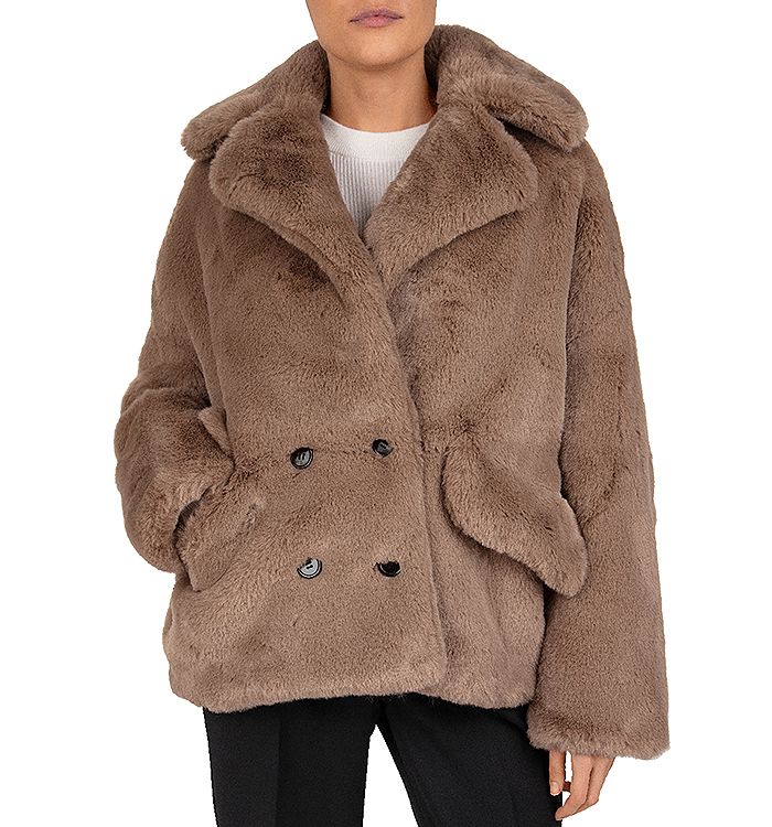 THE KOOPLES CANDY DOUBLE-BREASTED FAUX-FUR COAT,FFOU19005K