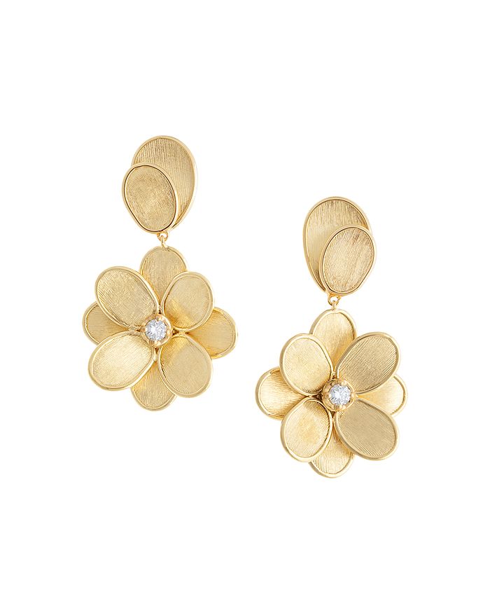 Shop Marco Bicego 18k Yellow Gold Diamond Petal Drop Earrings In White/gold