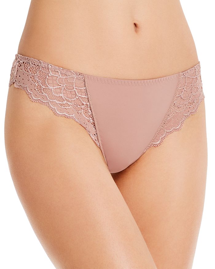 Shop Simone Perele Caresse Lace-side Cheeky Tanga In Nutmeg