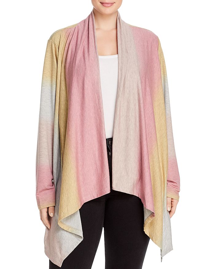 B Collection By Bobeau Curvy Amie Dip-dyed Open Front Cardigan In Pink Combo