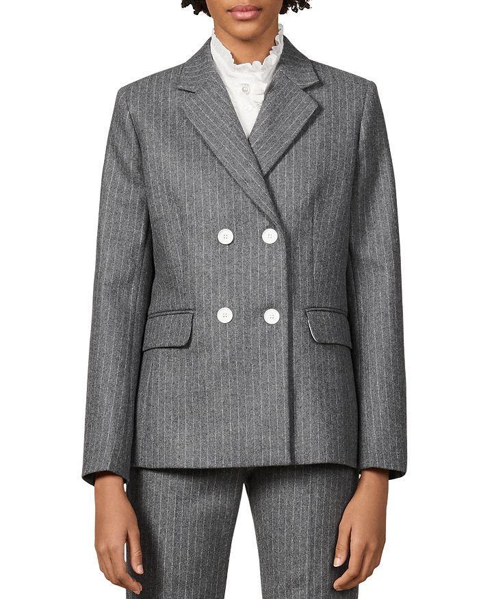 Sandro Tanya Striped Wool-blend Blazer In Gray