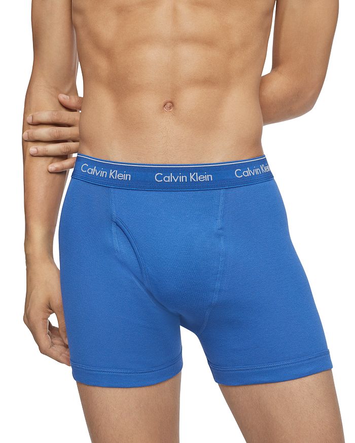 Shop Calvin Klein Cotton Boxer Briefs, Pack Of 3 In Blue/light Blue/navy