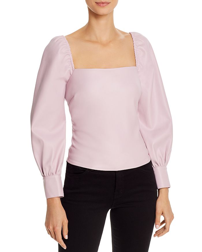 Lucy Paris Puff-sleeve Faux Leather Top - 100% Exclusive In Lilac Pink