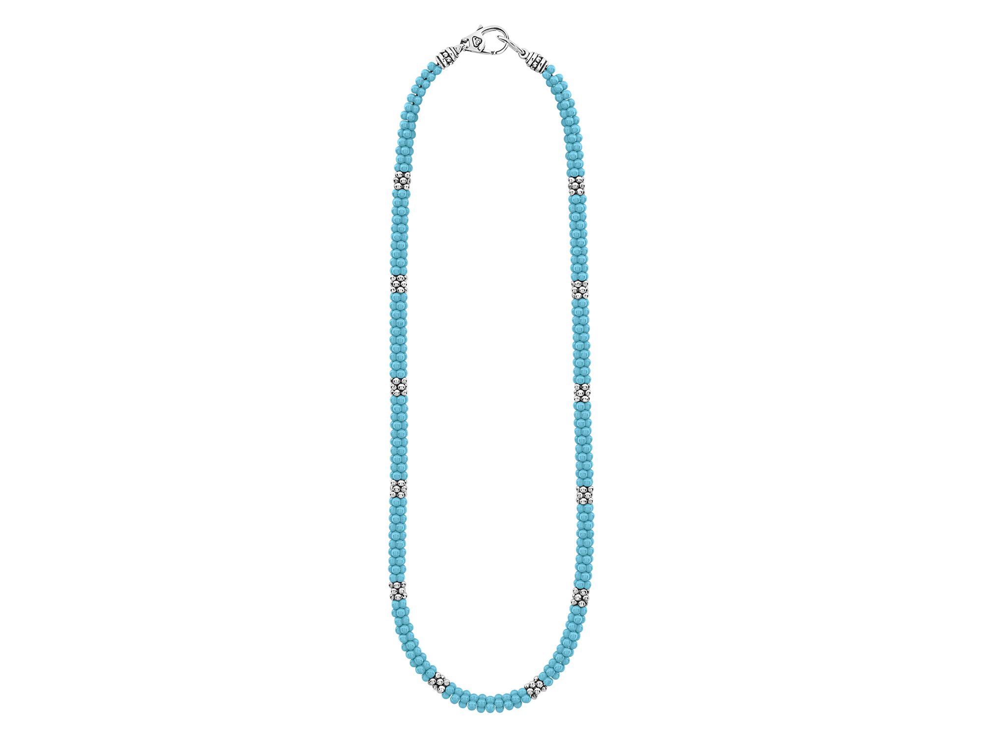 Sterling Silver Caviar Blue Caviar Ceramic Beaded Necklace, 16" - Image 1