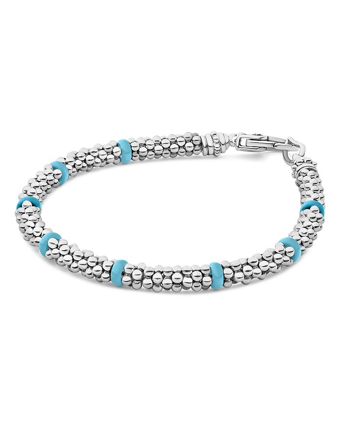 Shop Lagos Sterling Silver Caviar Blue Ceramic Beaded Bracelet In Blue/silver