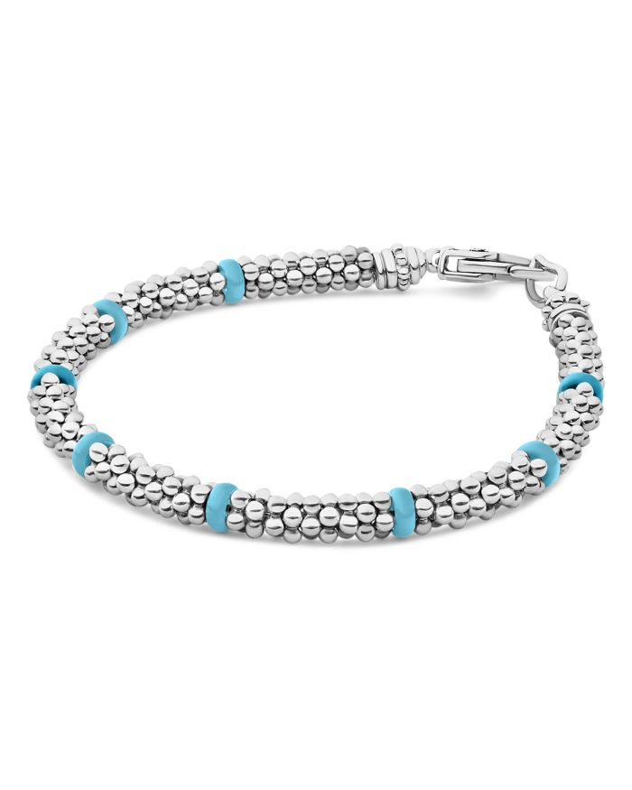 Sterling Silver Caviar Blue Ceramic Beaded Bracelet